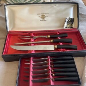 Vintage E. Parker & Sons Sheffield England Carving Set 9 pieces Bakelite Handles